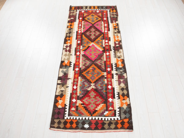 9' x 3' 4" Excellent Handwoven Vintage Tribal Kilim Runner Rug