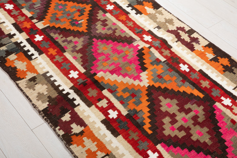 9' x 3' 4" Excellent Handwoven Vintage Tribal Kilim Runner Rug