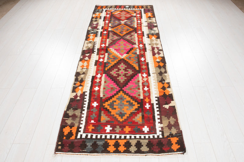 9' x 3' 4" Excellent Handwoven Vintage Tribal Kilim Runner Rug