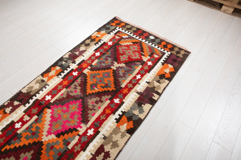 9' x 3' 4" Excellent Handwoven Vintage Tribal Kilim Runner Rug