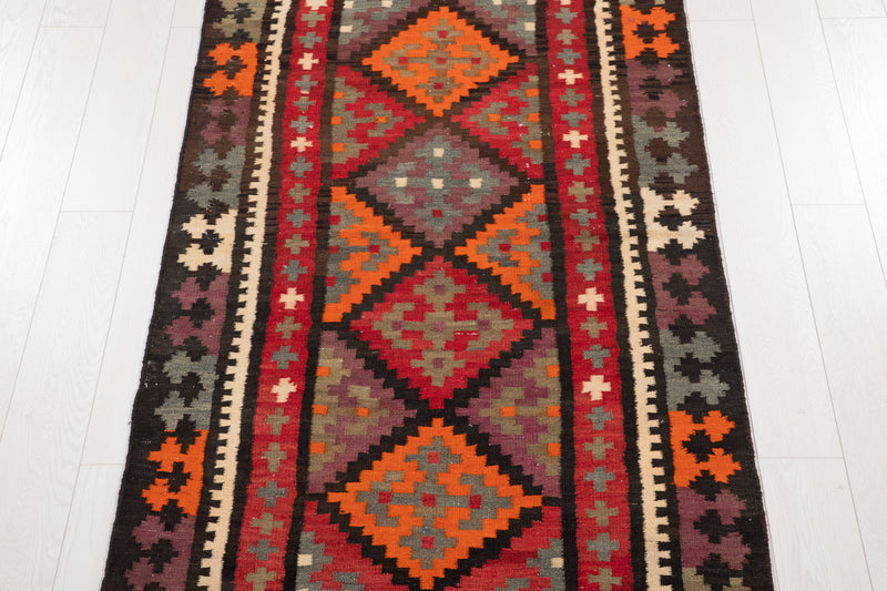 9' x 3' 6" Excellent Handwoven Vintage Tribal Kilim Runner Rug