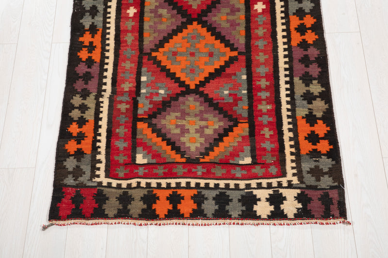 9' x 3' 6" Excellent Handwoven Vintage Tribal Kilim Runner Rug