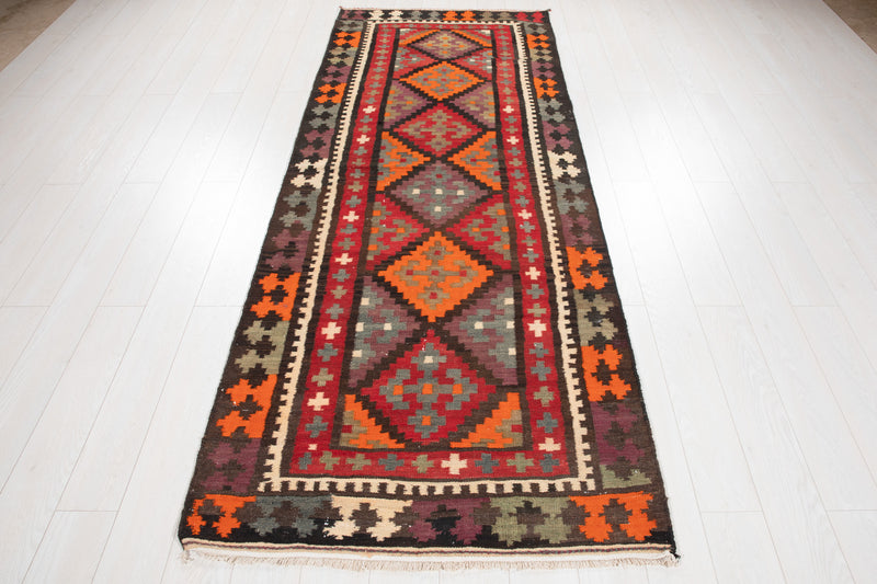 9' x 3' 6" Excellent Handwoven Vintage Tribal Kilim Runner Rug