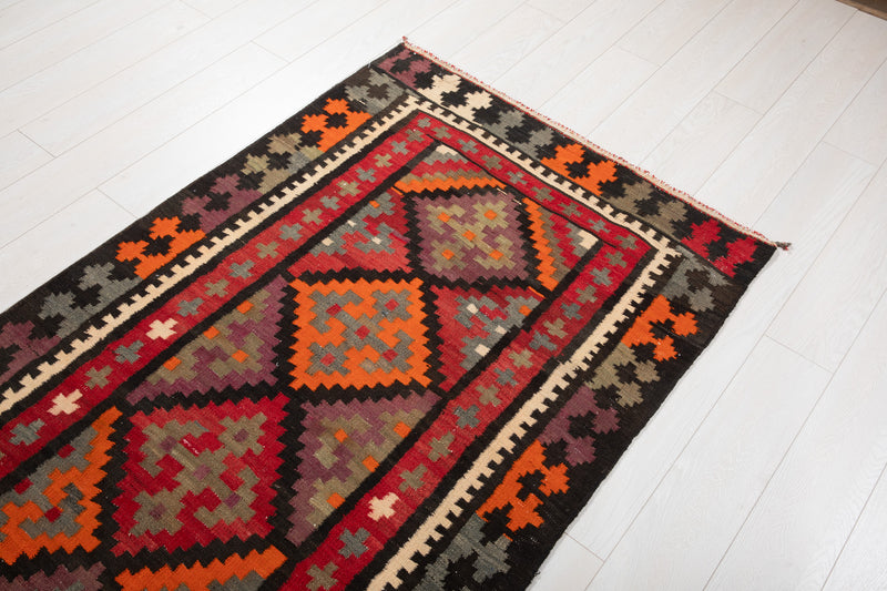 9' x 3' 6" Excellent Handwoven Vintage Tribal Kilim Runner Rug