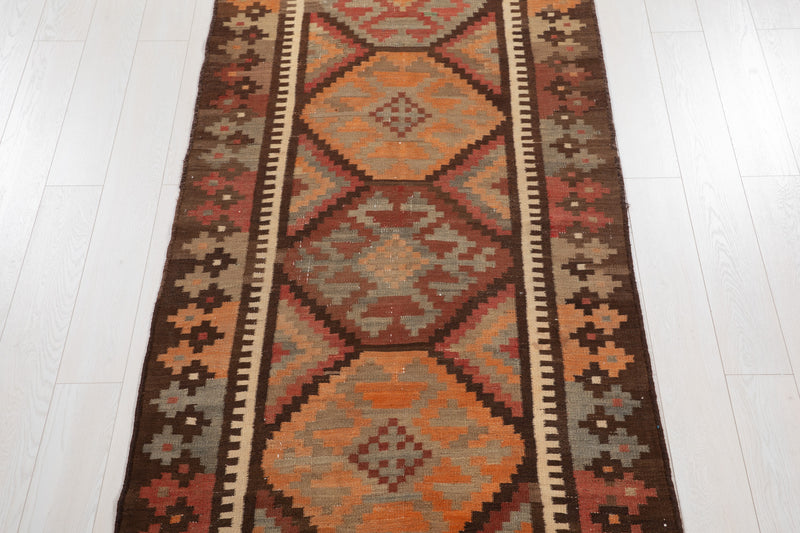 9' 6" x 3' 8" Excellent handwoven Vintage Tribal Kilim Runner Rug