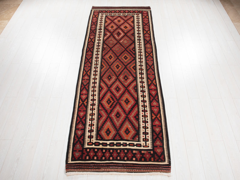 10' 4" x 3' 8" Excellent Handwoven Vintage Tribal Kilim Runner Rug