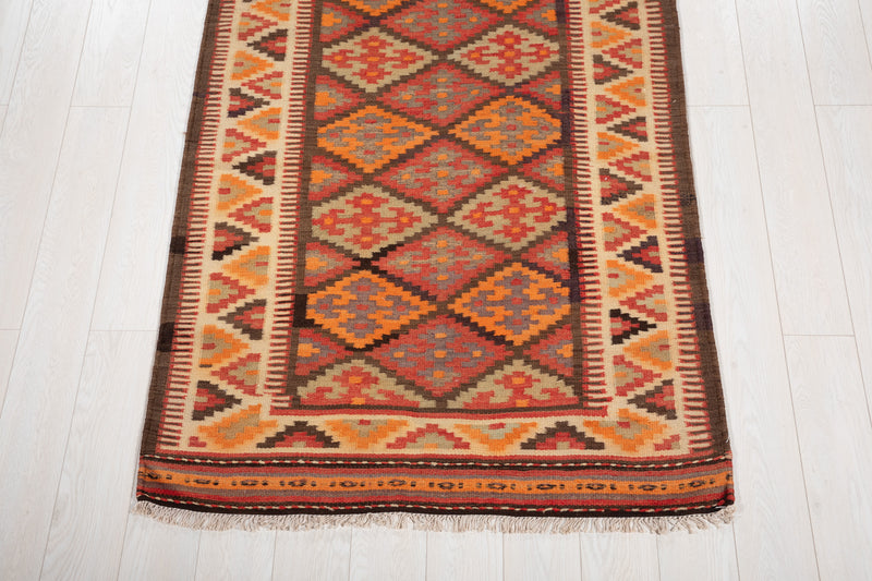 10' 7" x 3' 9" Excellent Handwoven Vintage Tribal Kilim Runner Rug