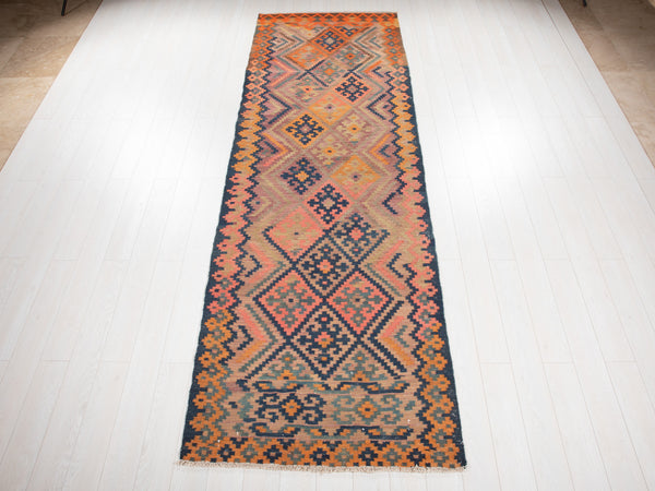 12' 1" x 3' 10" Excellent Handwoven Vintage Tribal Kilim Runner Rug