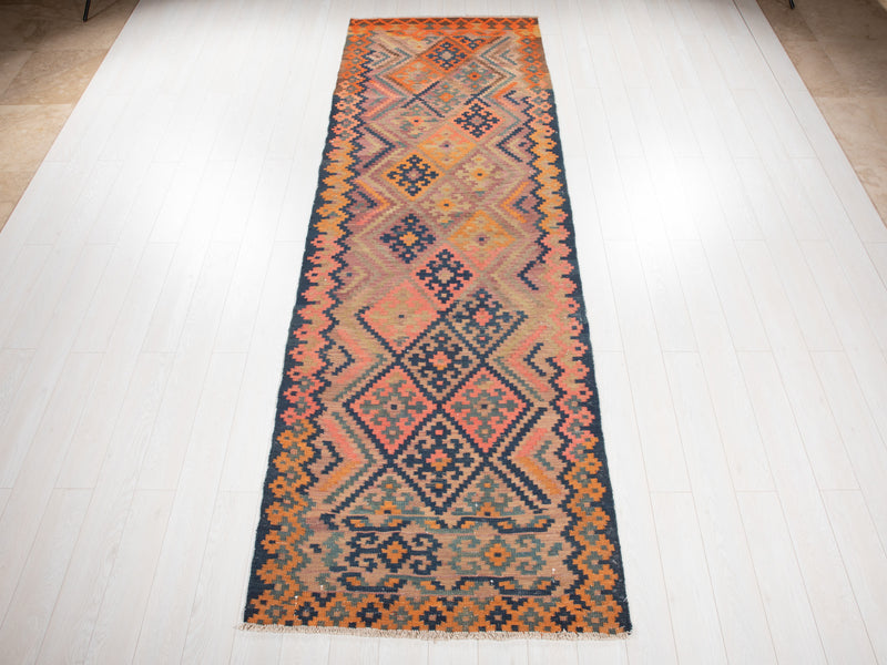 12' 1" x 3' 10" Excellent Handwoven Vintage Tribal Kilim Runner Rug