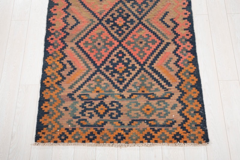12' 1" x 3' 10" Excellent Handwoven Vintage Tribal Kilim Runner Rug