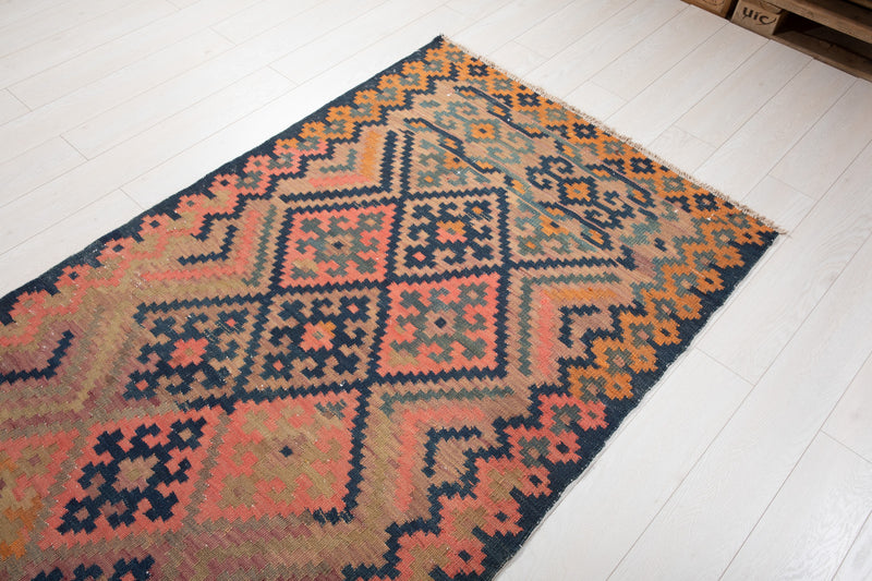 12' 1" x 3' 10" Excellent Handwoven Vintage Tribal Kilim Runner Rug