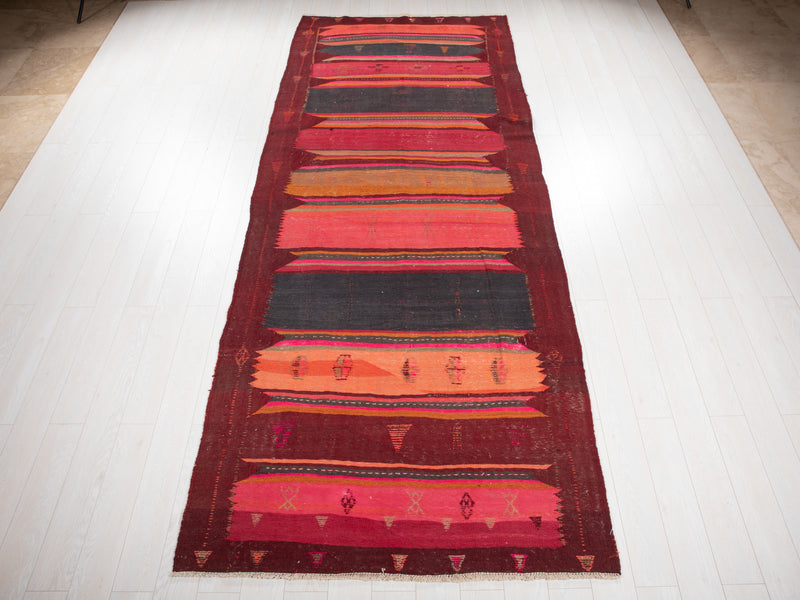 12' 6" x 5' 2" Excellent Handwoven Vintage Tribal Kilim Rug