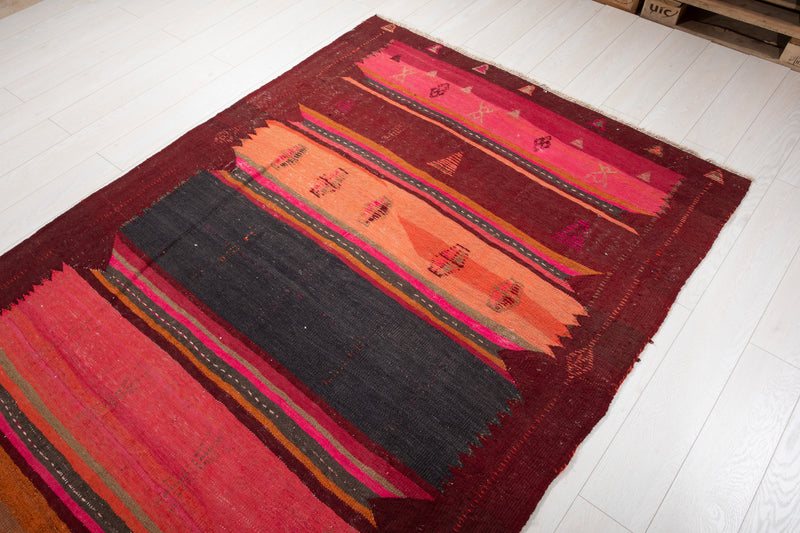 12' 6" x 5' 2" Excellent Handwoven Vintage Tribal Kilim Rug