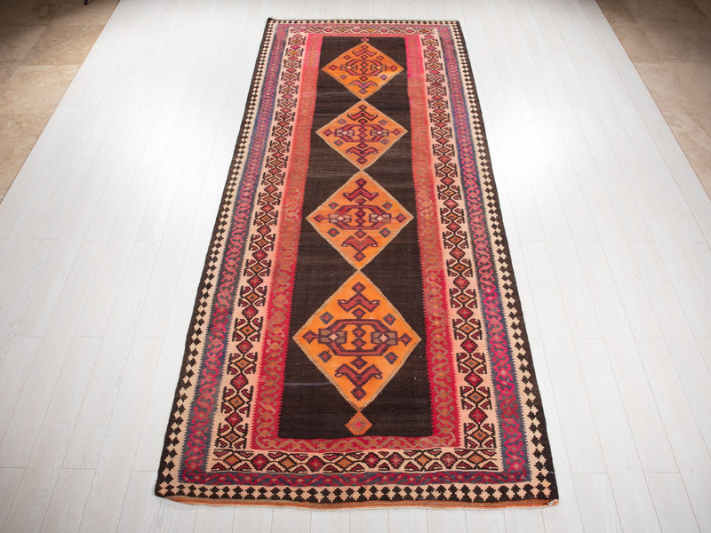 12' 2" x 5' 2" Excellent Handwoven Vintage Tribal Kilim Rug