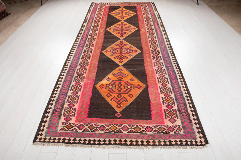 12' 2" x 5' 2" Excellent Handwoven Vintage Tribal Kilim Rug