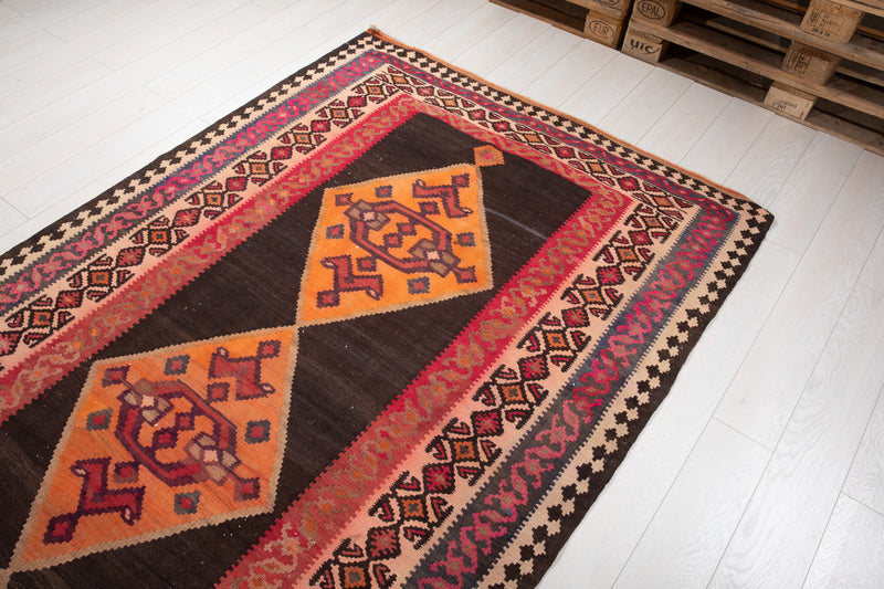 12' 2" x 5' 2" Excellent Handwoven Vintage Tribal Kilim Rug
