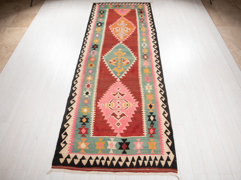 13' 3" x 4' 10" Excellent Handwoven Vintage Tribal Kilim Rug