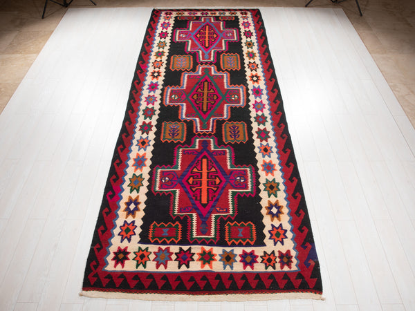 13' 5" x 5' 2" Excellent Handwoven Vintage Tribal Kilim Rug