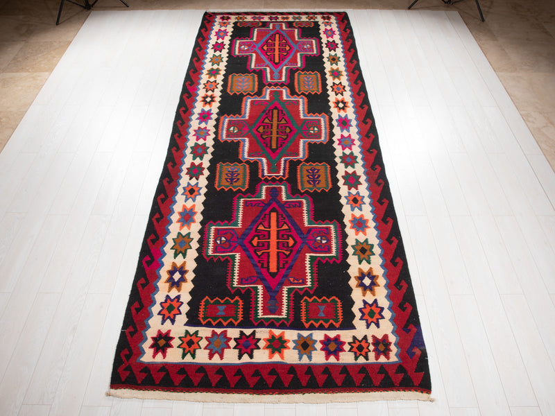 13' 5" x 5' 2" Excellent Handwoven Vintage Tribal Kilim Rug