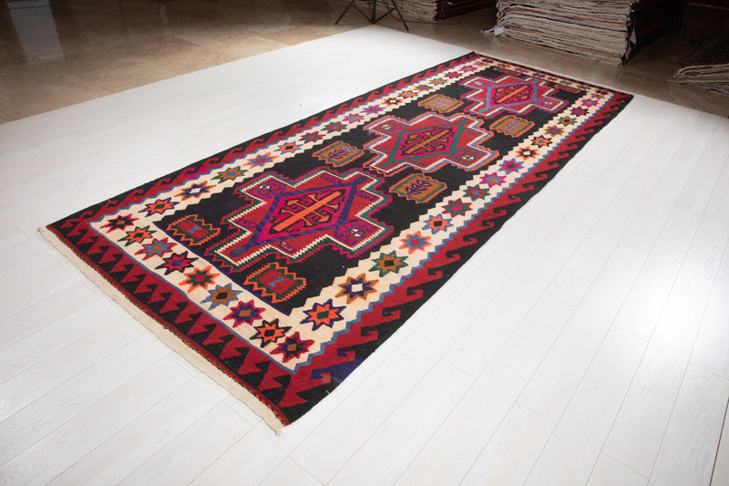 13' 5" x 5' 2" Excellent Handwoven Vintage Tribal Kilim Rug