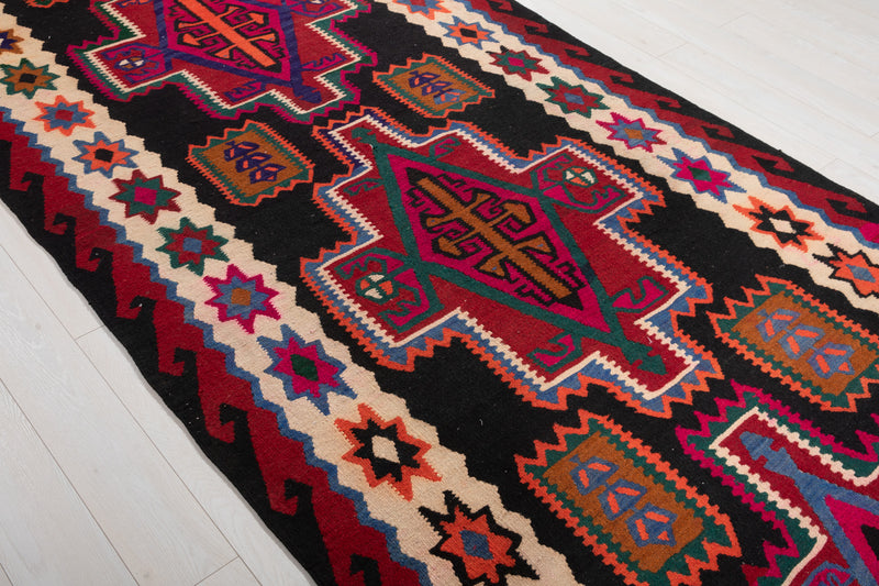 13' 5" x 5' 2" Excellent Handwoven Vintage Tribal Kilim Rug
