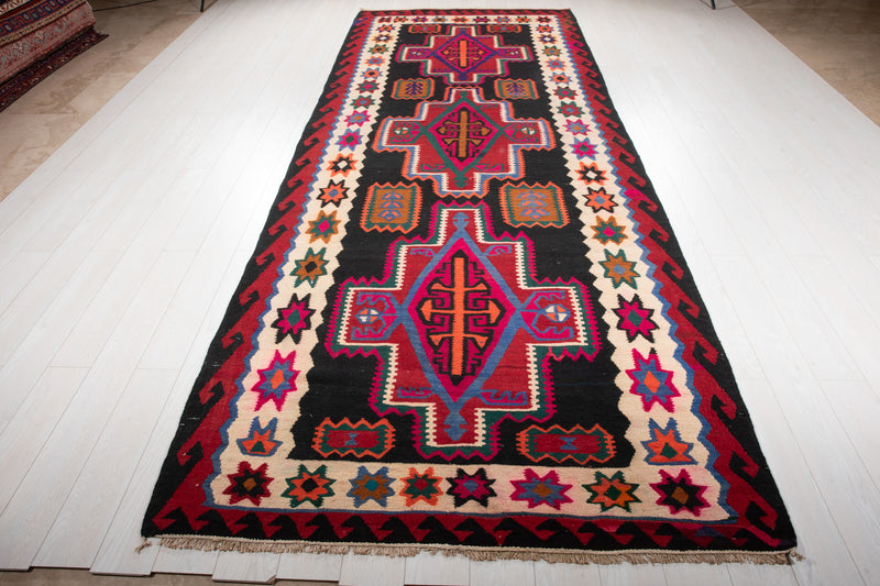 13' 5" x 5' 2" Excellent Handwoven Vintage Tribal Kilim Rug