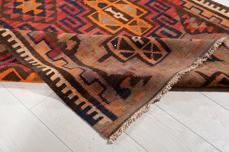 11' 4" x 4' 2" Excellent Handwoven Vintage Tribal Kilim Runner Rug
