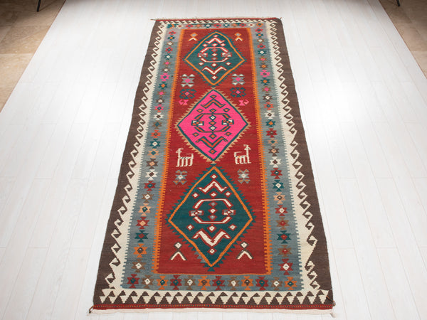 11' 2" x 4' 9" Excellent Handwoven Vintage Tribal Kilim Rug