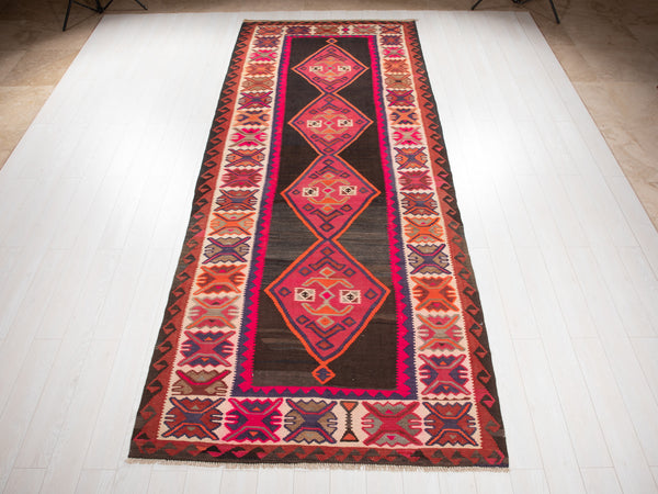 13' 2" x 5' 3" Excellent Handwoven Vintage Tribal Kilim Rug