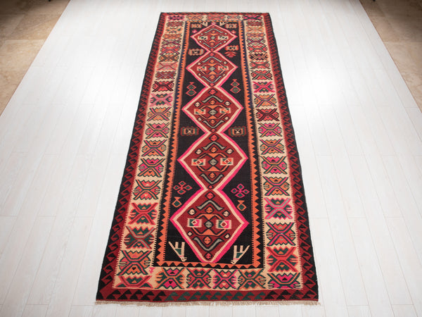 11' 8" x 4' 9" Excellent Handwoven Vintage Tribal Kilim Rug