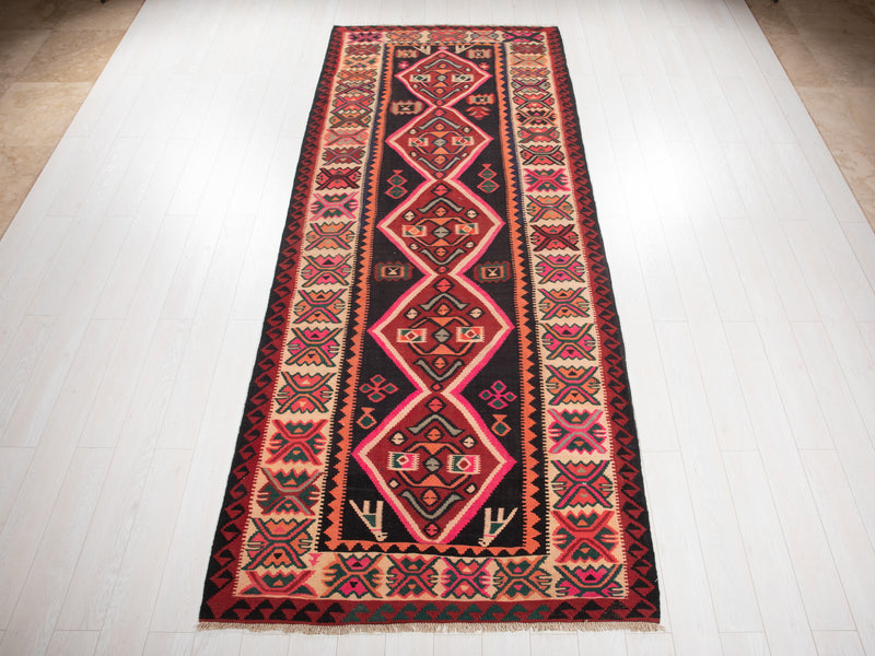 11' 8" x 4' 9" Excellent Handwoven Vintage Tribal Kilim Rug