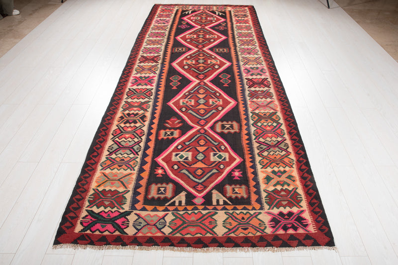 11' 8" x 4' 9" Excellent Handwoven Vintage Tribal Kilim Rug