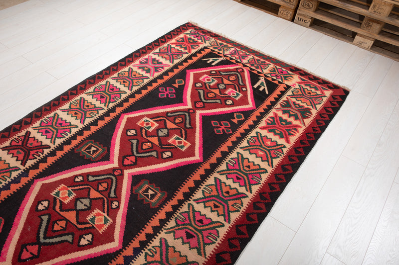 11' 8" x 4' 9" Excellent Handwoven Vintage Tribal Kilim Rug