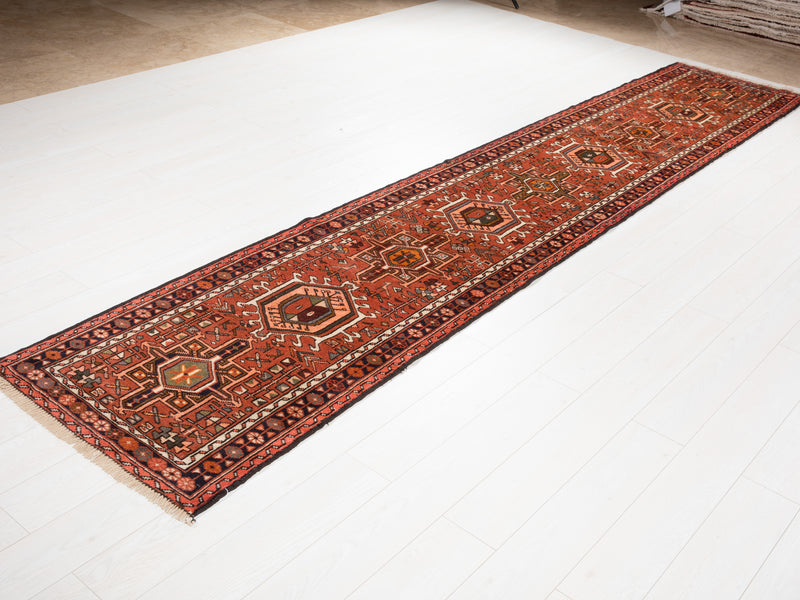 12' 10" x 2' 7" Excellent Hand-Knotted Vintage Tribal Runner Rug - Yasi & Fara 