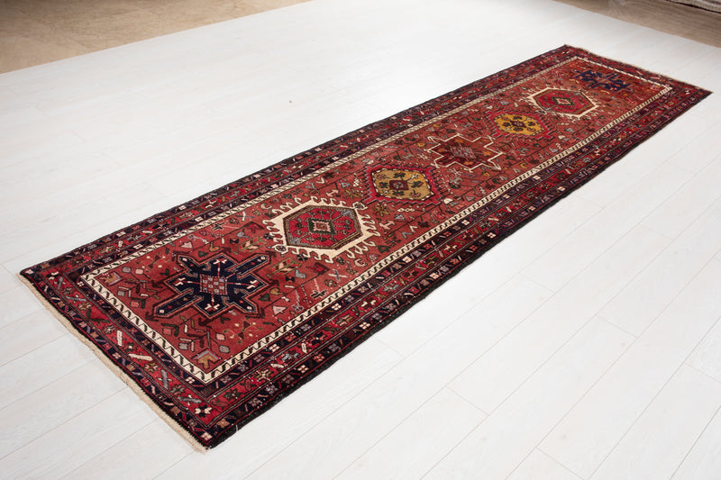 11' 2" x 3' 1" Excellent Hand-Knotted Vintage Tribal Runner Rug - Yasi & Fara 