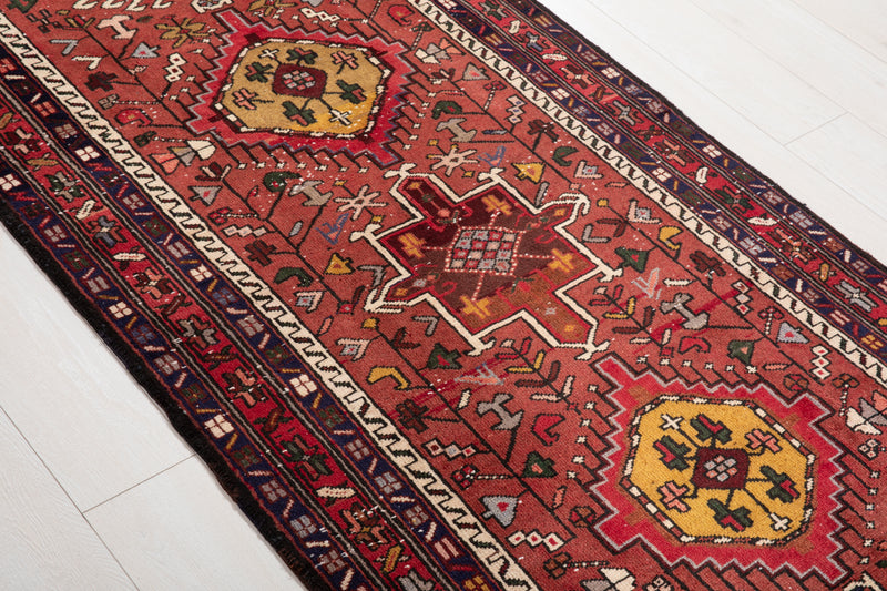 11' 2" x 3' 1" Excellent Hand-Knotted Vintage Tribal Runner Rug - Yasi & Fara 