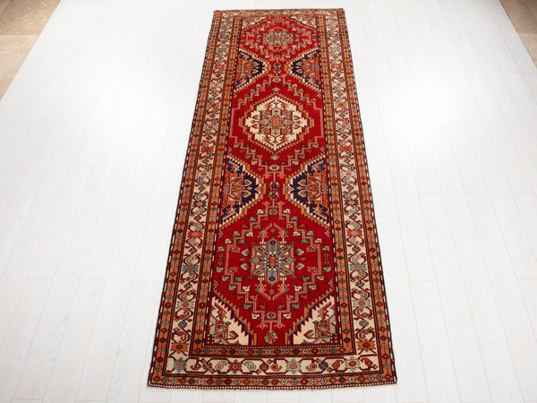 10' 8" x 3' 10" Excellent Hand-Knotted Vintage Tribal Runner Rug - Yasi & Fara 