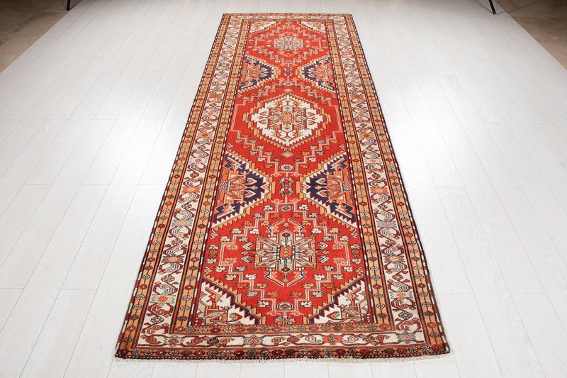 10' 8" x 3' 10" Excellent Hand-Knotted Vintage Tribal Runner Rug - Yasi & Fara 