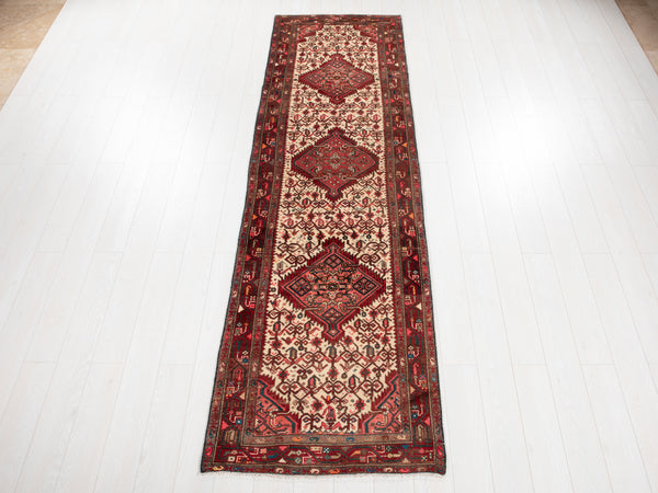 10' 6" x 2' 11" Excellent Hand-Knotted Vintage Tribal Runner Rug - Yasi & Fara 