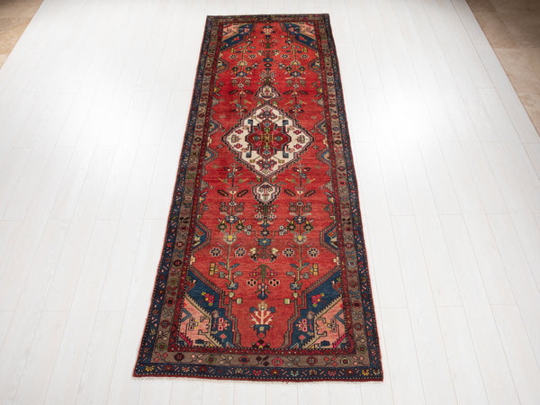 10' 8" x 3' 8" Excellent Hand-Knotted Vintage Tribal Runner Rug - Yasi & Fara 