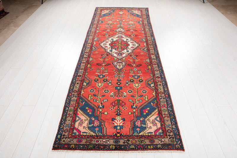 10' 8" x 3' 8" Excellent Hand-Knotted Vintage Tribal Runner Rug - Yasi & Fara 