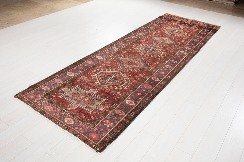 10' 7" x 3' 6" Excellent Hand-Knotted Vintage Tribal Runner Rug - Yasi & Fara 