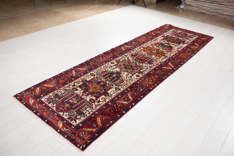 10' 11" x 3' 5" Excellent Hand-Knotted Vintage Tribal Runner Rug - Yasi & Fara 