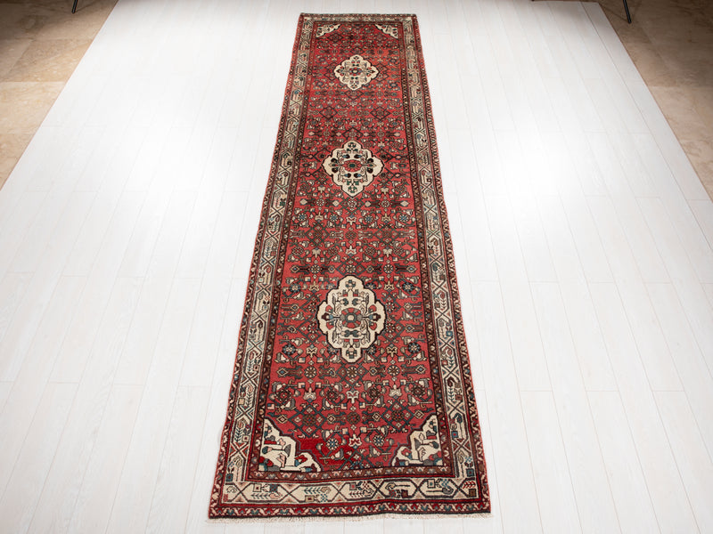 12' 7" x 3' 4" Excellent Hand-Knotted Vintage Tribal Runner Rug - Yasi & Fara 