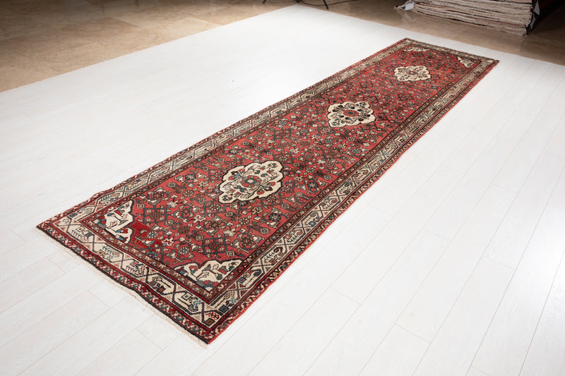 12' 7" x 3' 4" Excellent Hand-Knotted Vintage Tribal Runner Rug - Yasi & Fara 