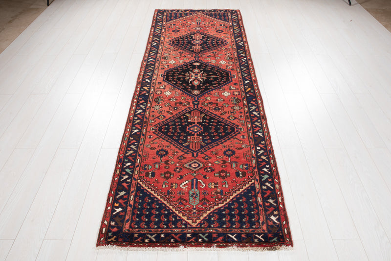 9' 8" x 3' 4" Excellent Hand-Knotted Vintage Tribal Runner Rug