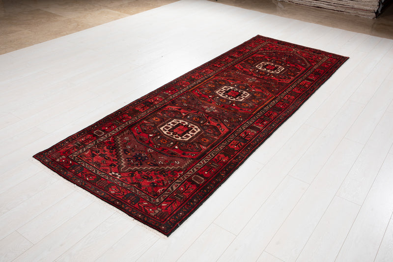 9' 9" x 3' 5" Excellent Hand-Knotted Vintage Tribal Runner Rug