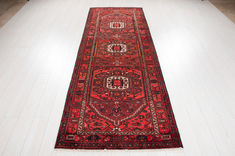 9' 9" x 3' 5" Excellent Hand-Knotted Vintage Tribal Runner Rug