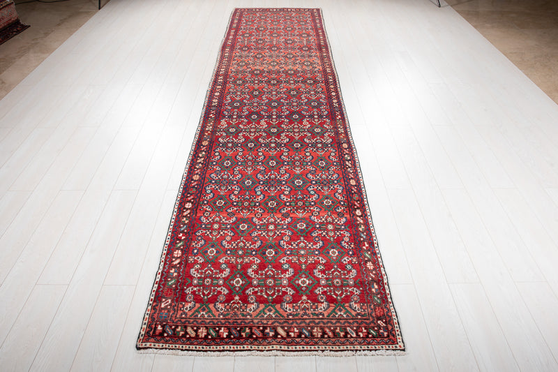 12' 10" x 3' 3" Excellent Hand-Knotted Vintage Tribal Runner Rug