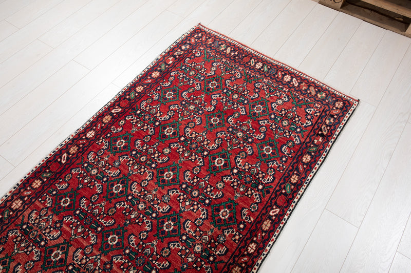 12' 10" x 3' 3" Excellent Hand-Knotted Vintage Tribal Runner Rug